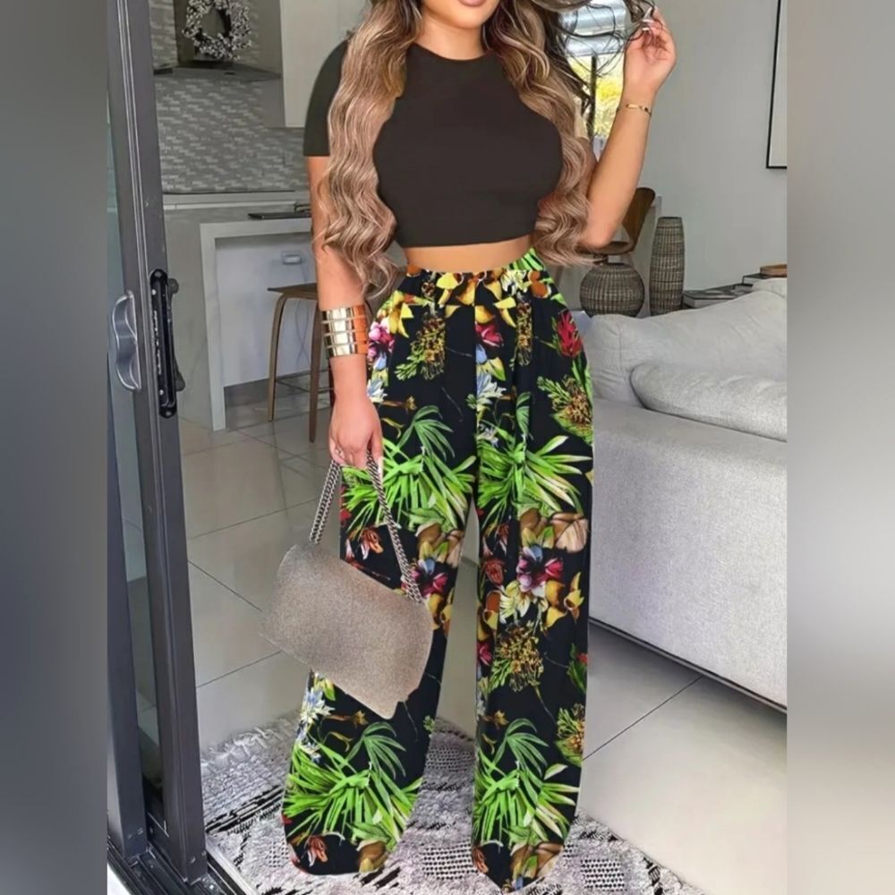 Women's boho Tropical two-piece Outfit sz XXL